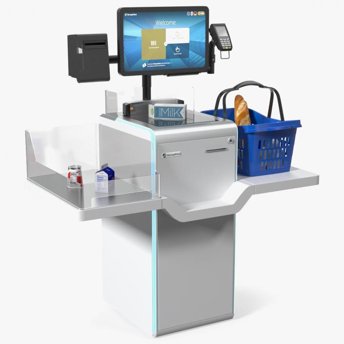 Self Checkout System StrongPoint with Basket And Goods 3D model