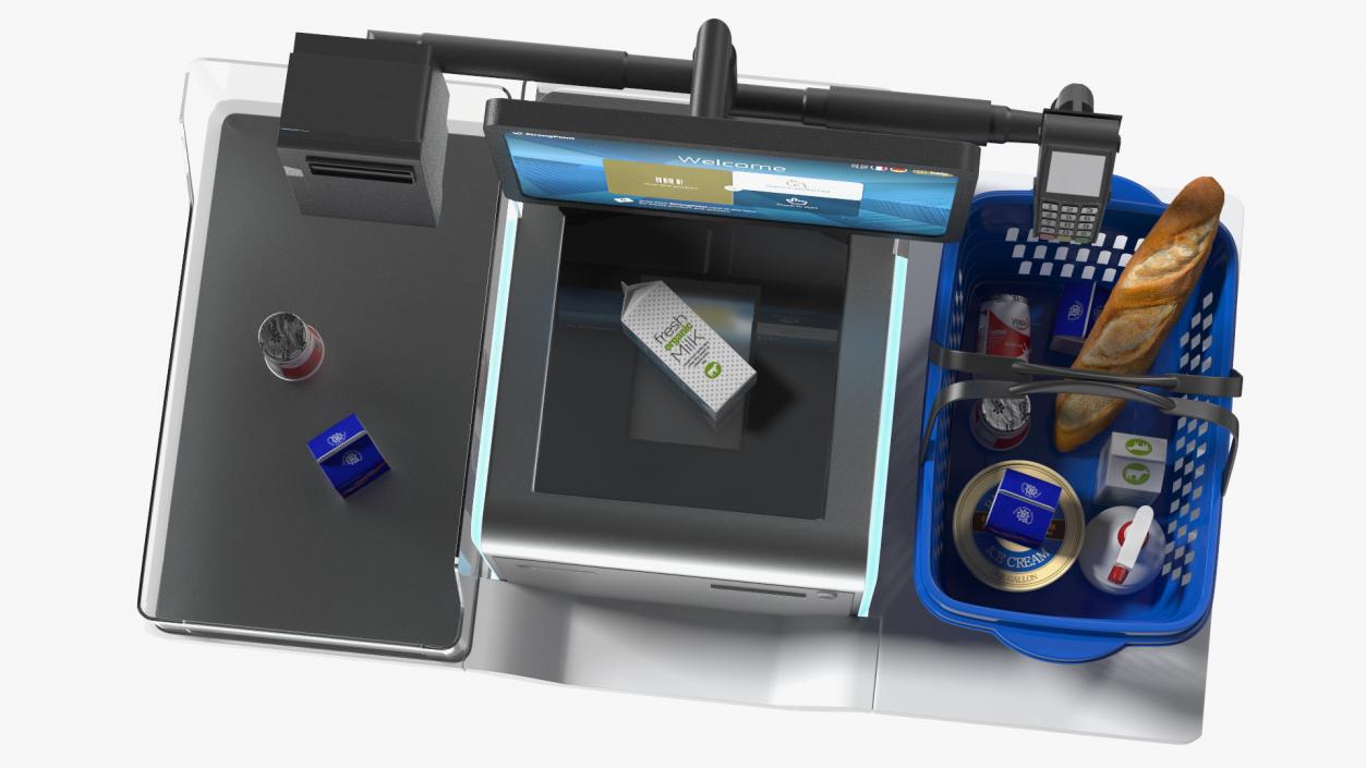 Self Checkout System StrongPoint with Basket And Goods 3D model