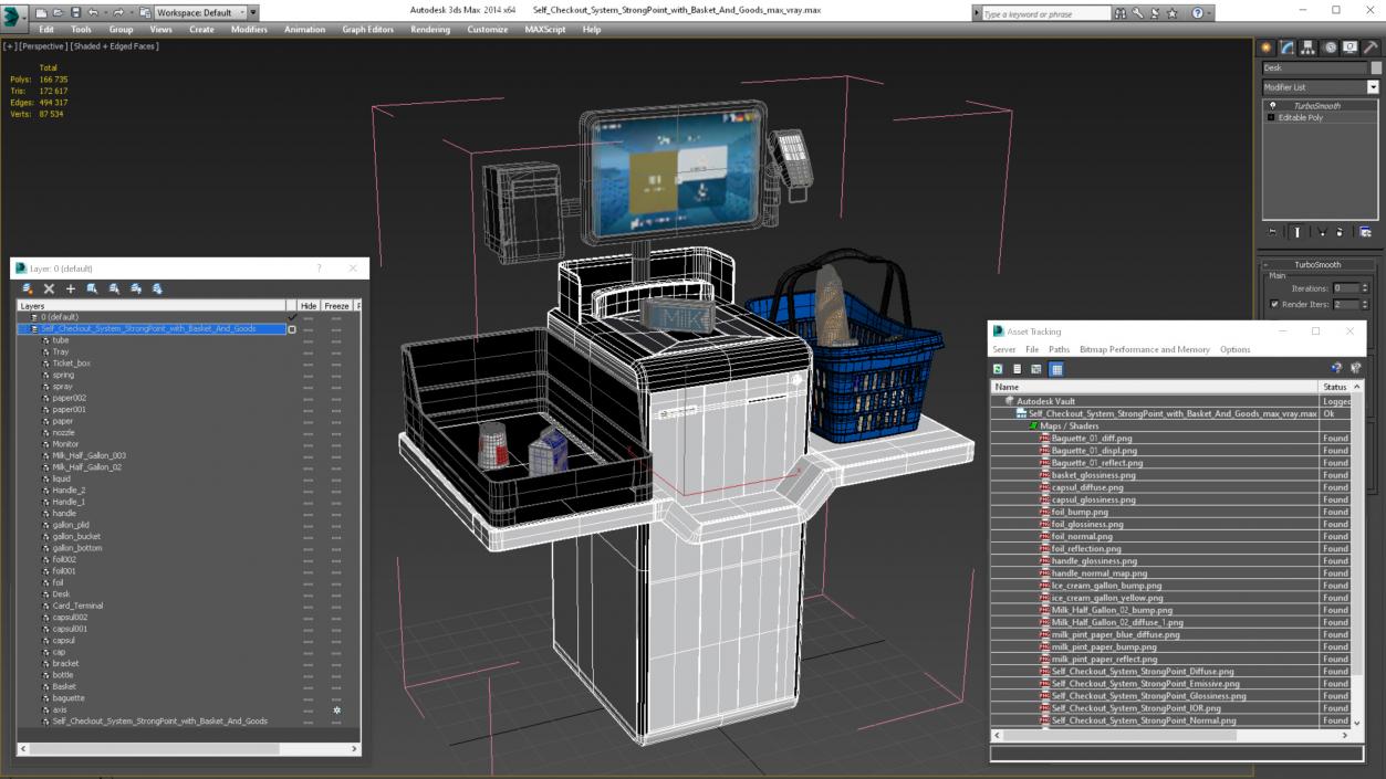 Self Checkout System StrongPoint with Basket And Goods 3D model