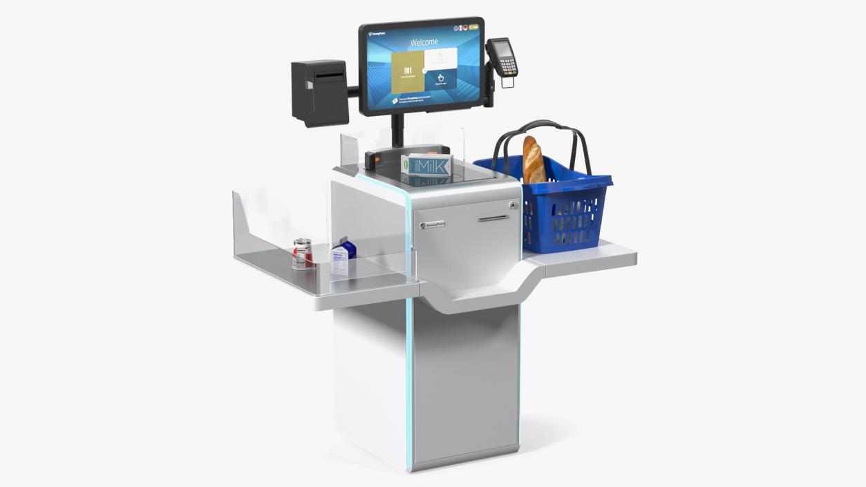 Self Checkout System StrongPoint with Basket And Goods 3D model