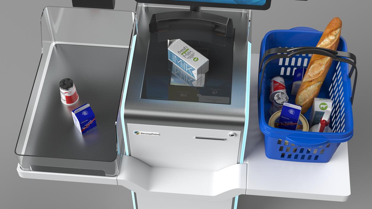 Self Checkout System StrongPoint with Basket And Goods 3D model