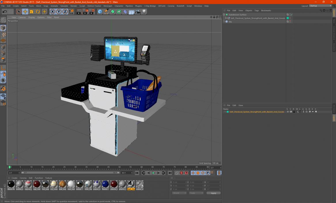 Self Checkout System StrongPoint with Basket And Goods 3D model