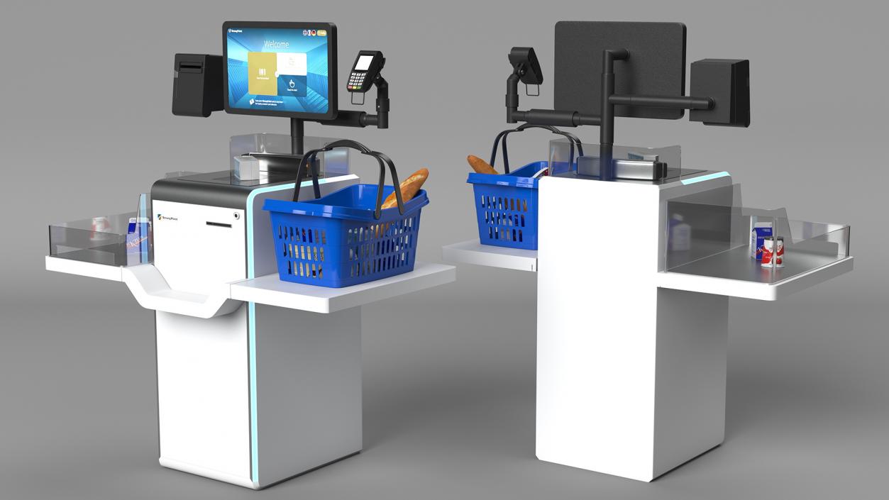 Self Checkout System StrongPoint with Basket And Goods 3D model