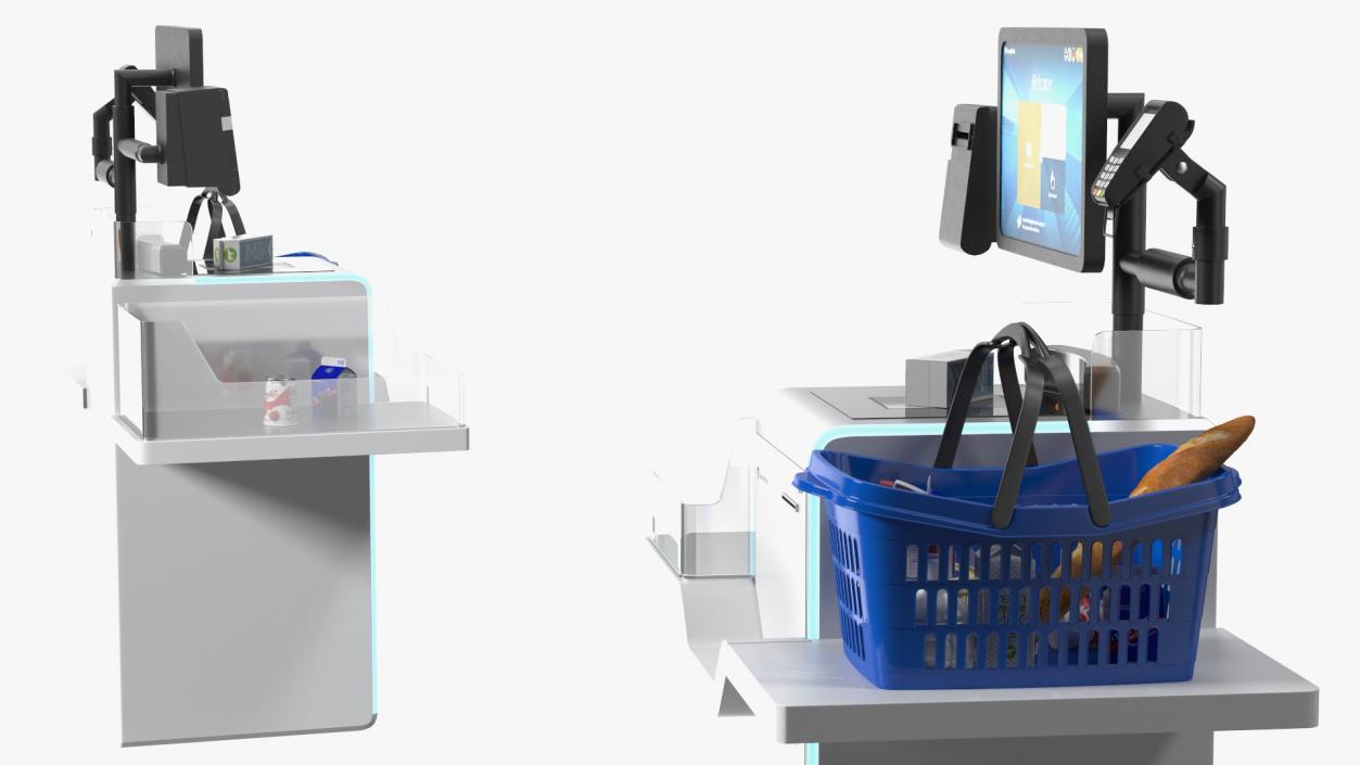 Self Checkout System StrongPoint with Basket And Goods 3D model