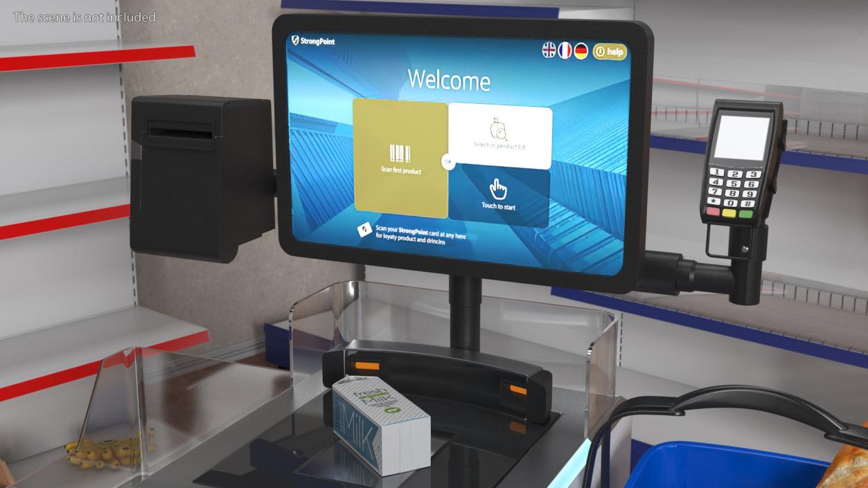 Self Checkout System StrongPoint with Basket And Goods 3D model