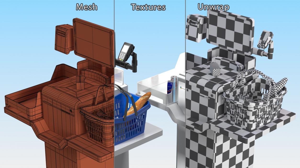 Self Checkout System StrongPoint with Basket And Goods 3D model