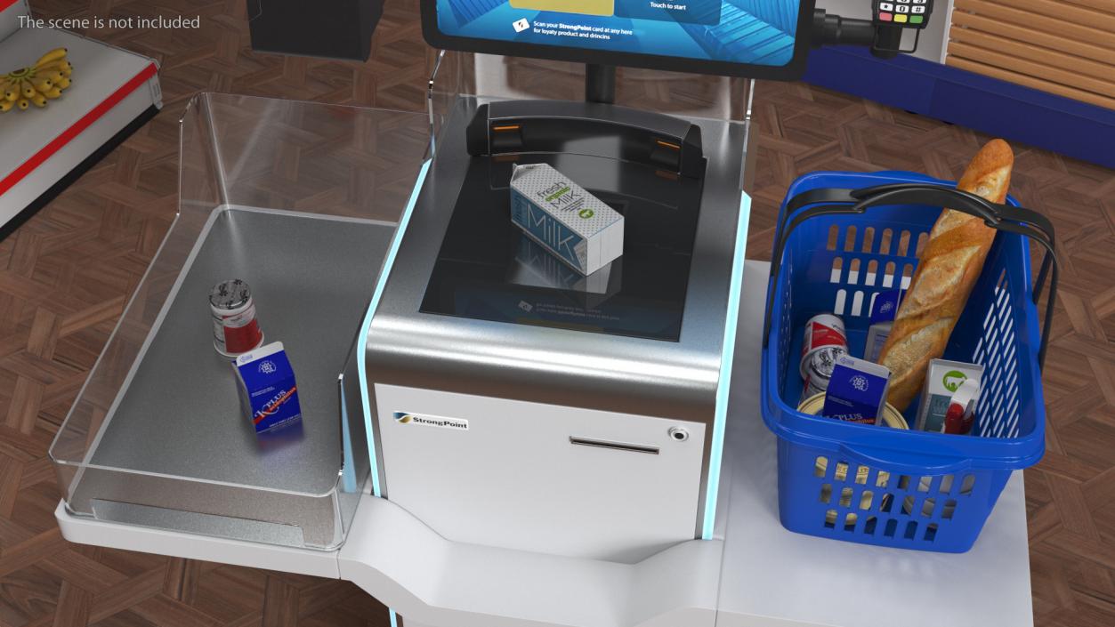 Self Checkout System StrongPoint with Basket And Goods 3D model