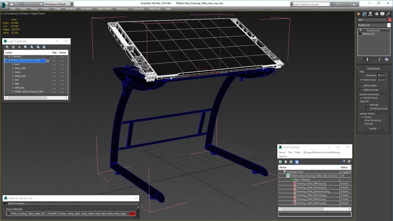 3D Tiltable Glass Drawing Table model