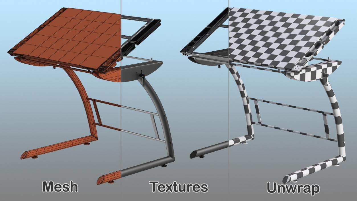 3D Tiltable Glass Drawing Table model