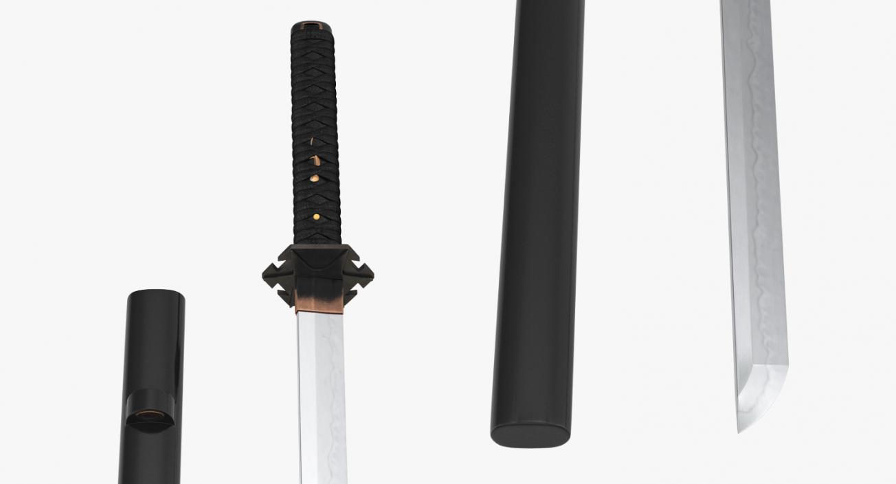 Short Japan Sword Ninjato with Sheath 3D