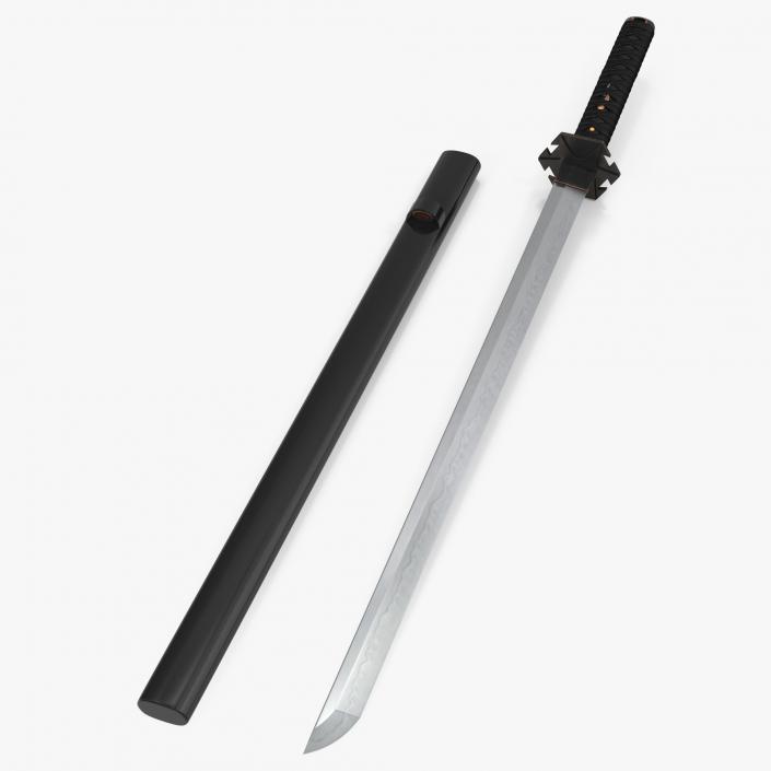 Short Japan Sword Ninjato with Sheath 3D