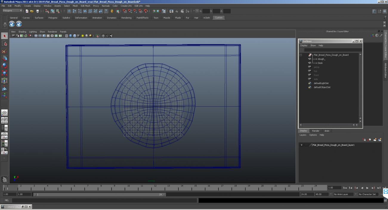 3D Flat Bread Pizza Dough on Board