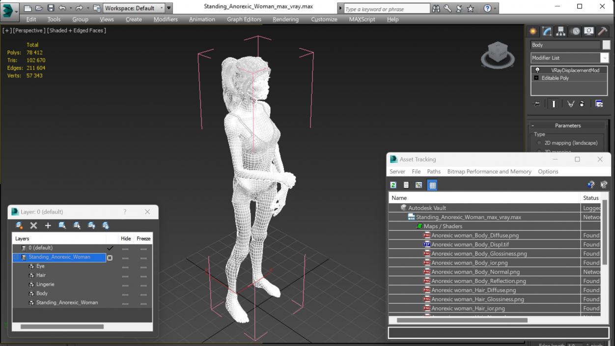 3D Standing Anorexic Woman model