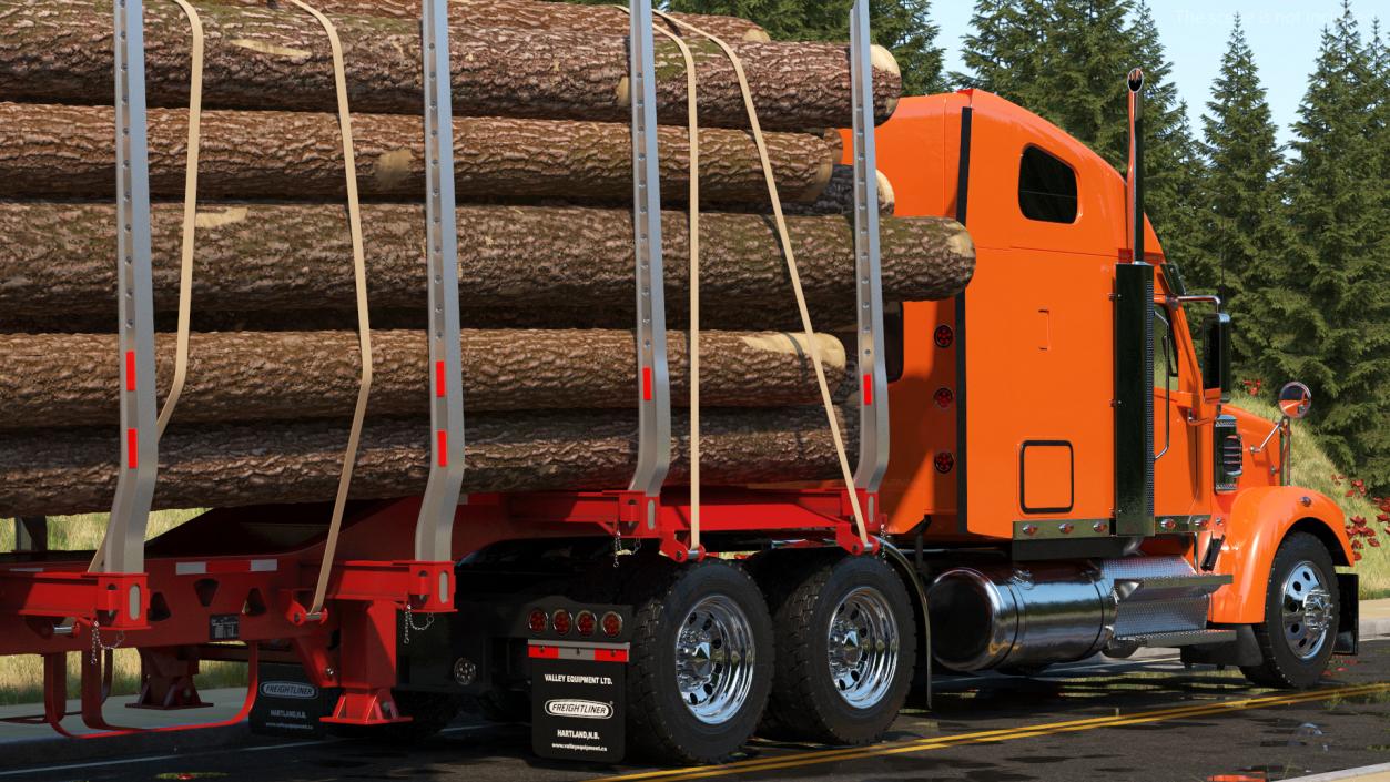 Freightliner Truck with Logging Trailer 3D model