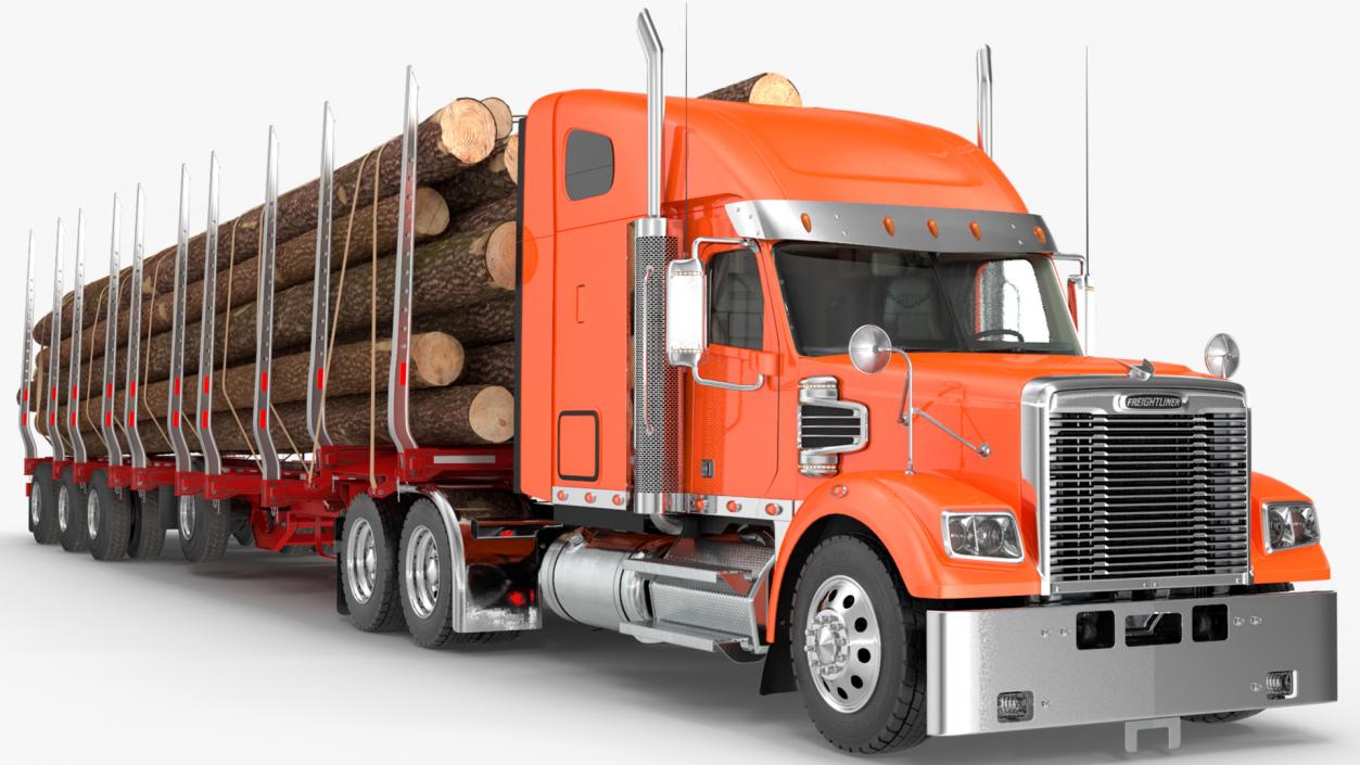 Freightliner Truck with Logging Trailer 3D model