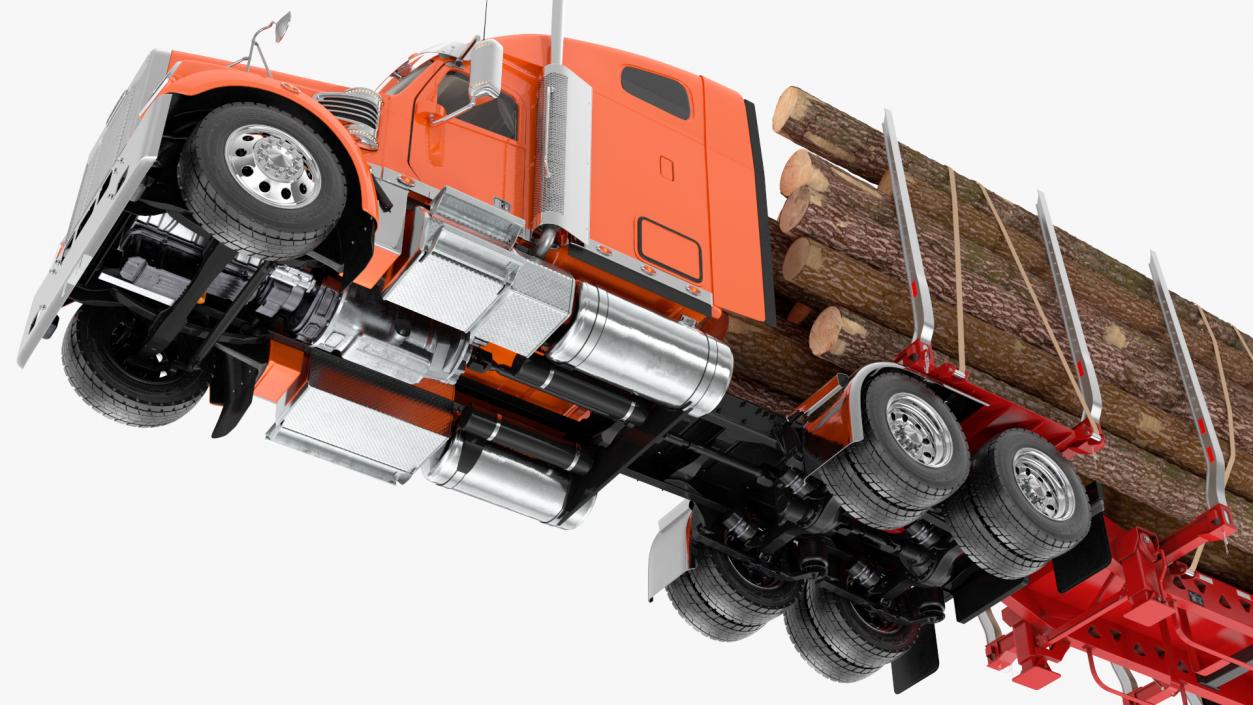 Freightliner Truck with Logging Trailer 3D model