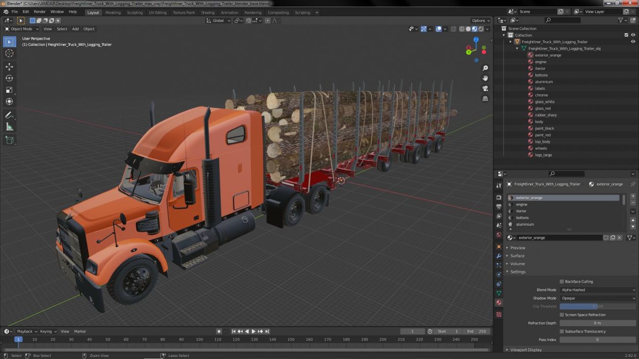 Freightliner Truck with Logging Trailer 3D model