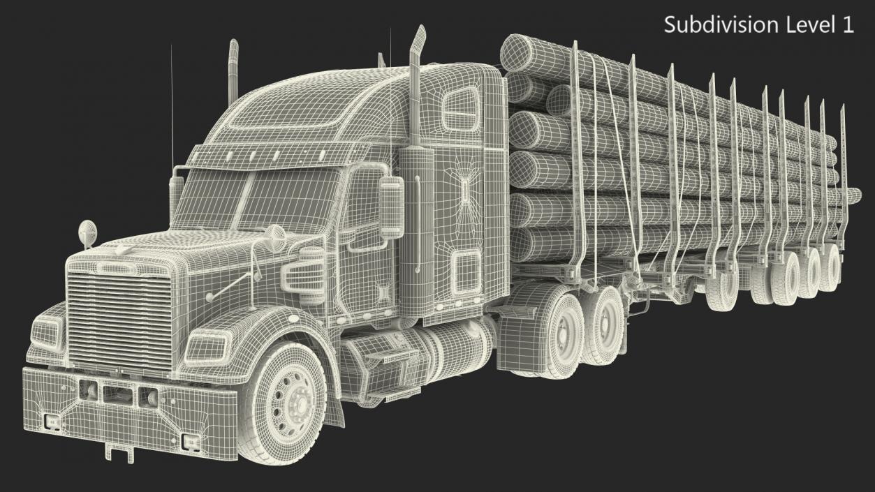 Freightliner Truck with Logging Trailer 3D model