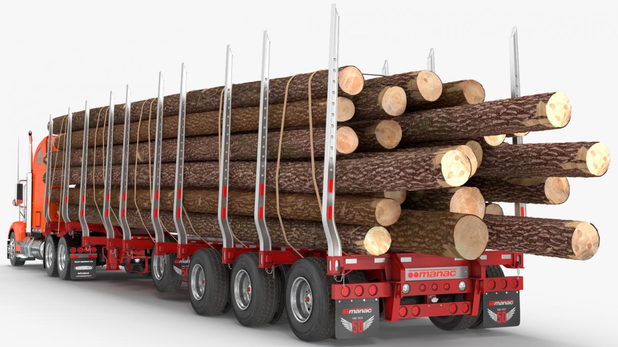 Freightliner Truck with Logging Trailer 3D model