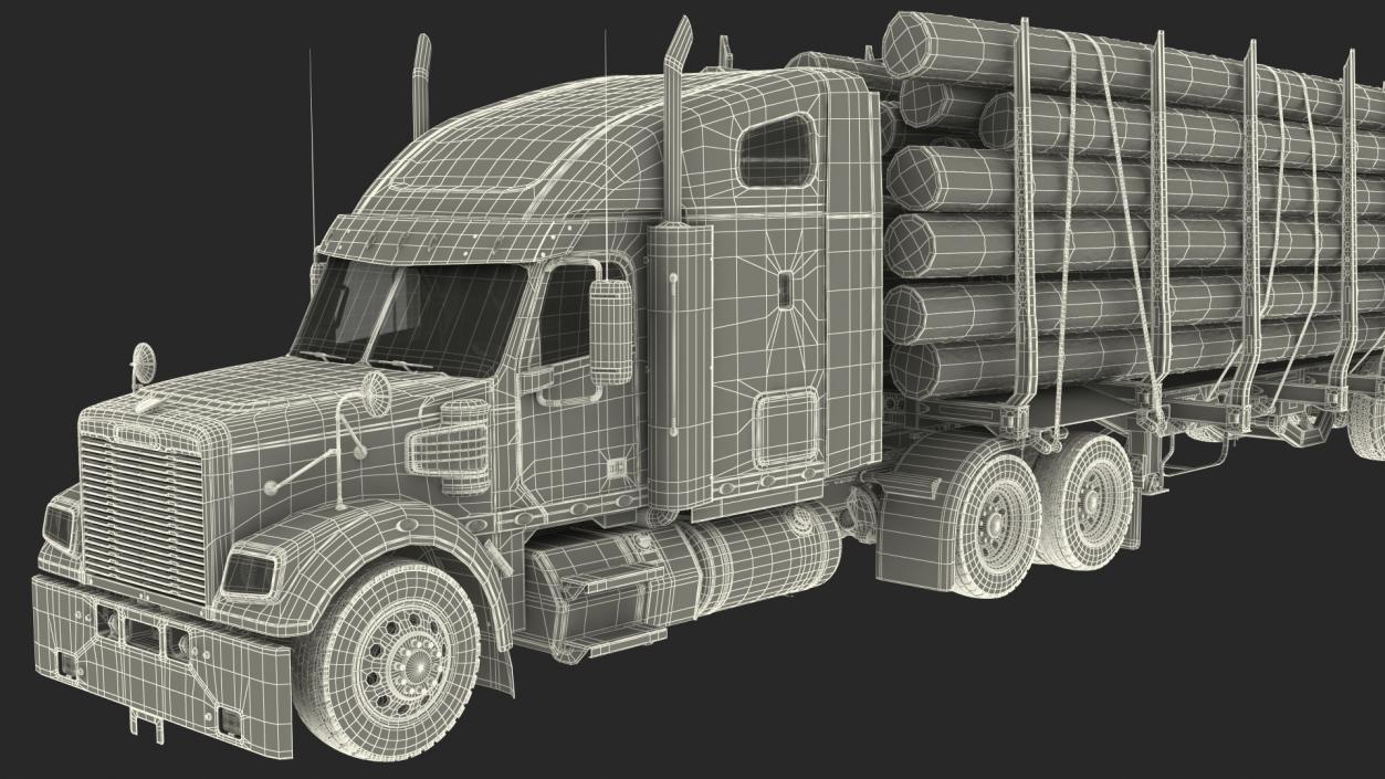 Freightliner Truck with Logging Trailer 3D model