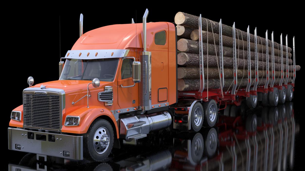 Freightliner Truck with Logging Trailer 3D model