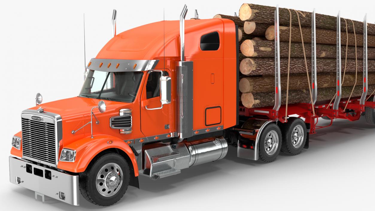 Freightliner Truck with Logging Trailer 3D model