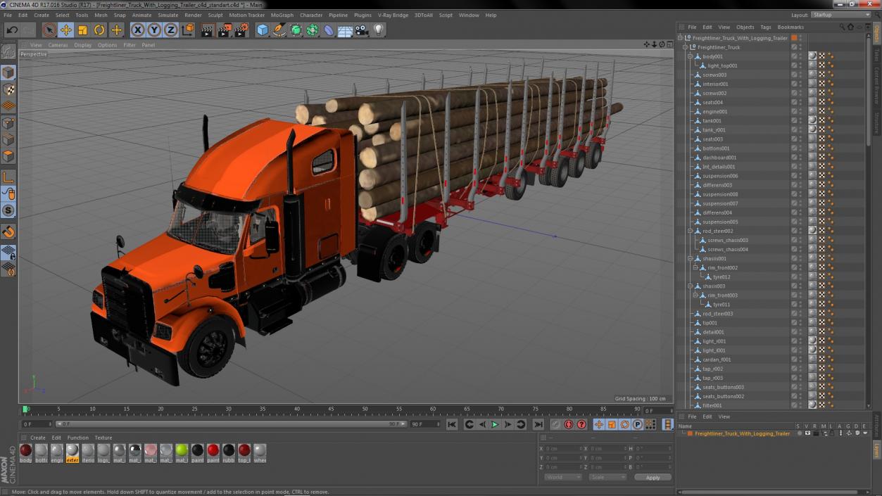 Freightliner Truck with Logging Trailer 3D model