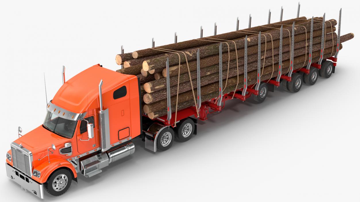 Freightliner Truck with Logging Trailer 3D model