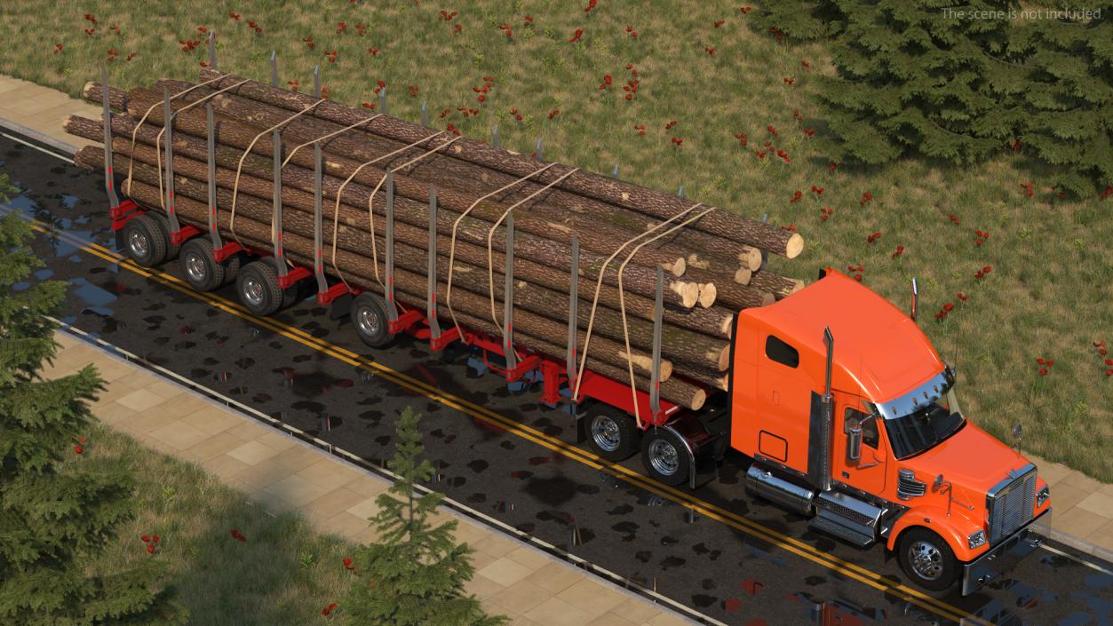 Freightliner Truck with Logging Trailer 3D model