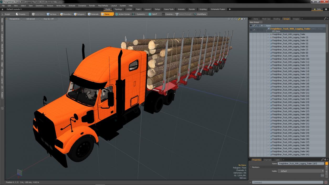 Freightliner Truck with Logging Trailer 3D model