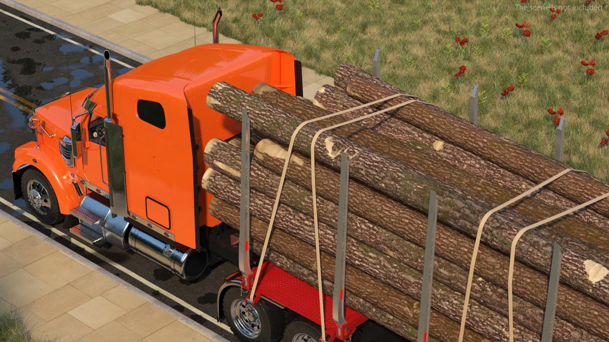 Freightliner Truck with Logging Trailer 3D model