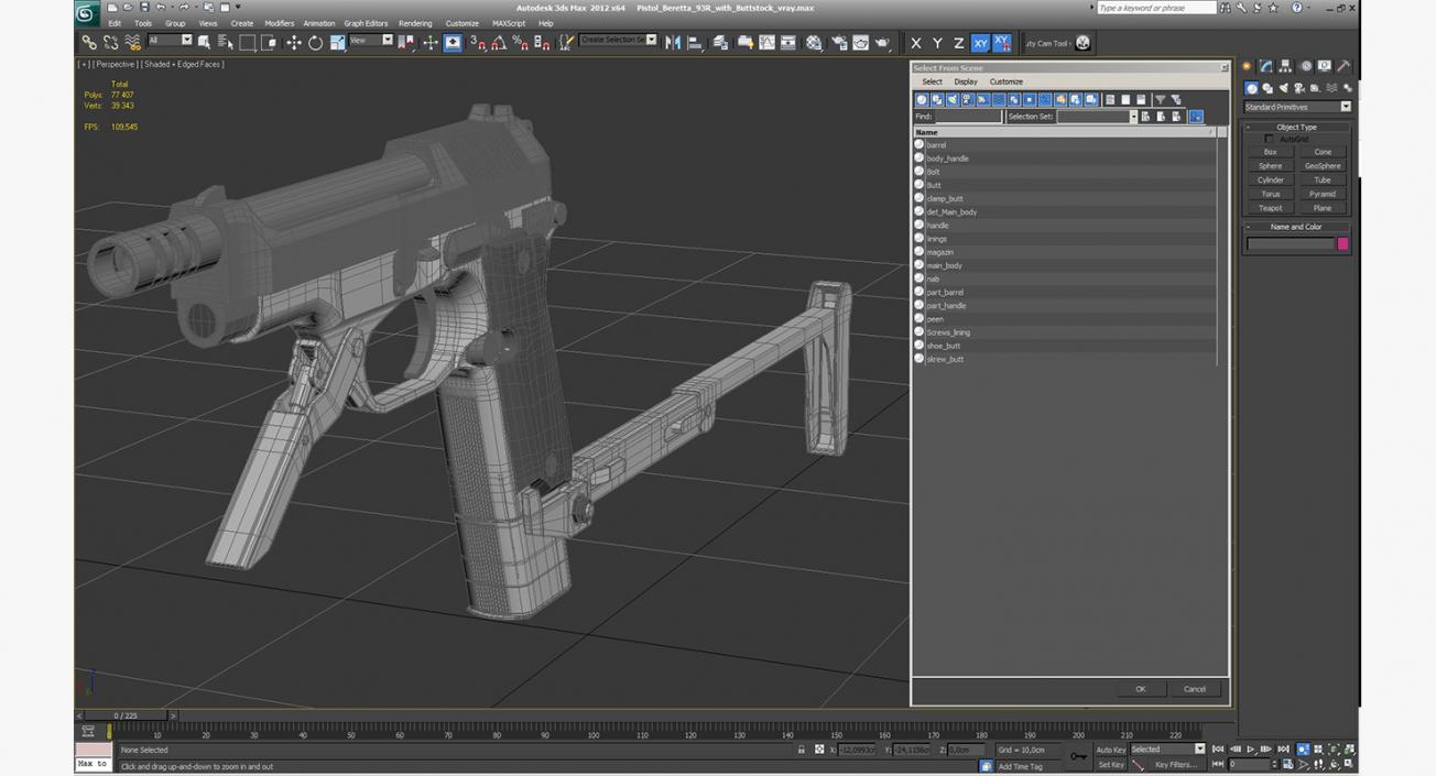 3D Pistol Beretta 93R with Buttstock model