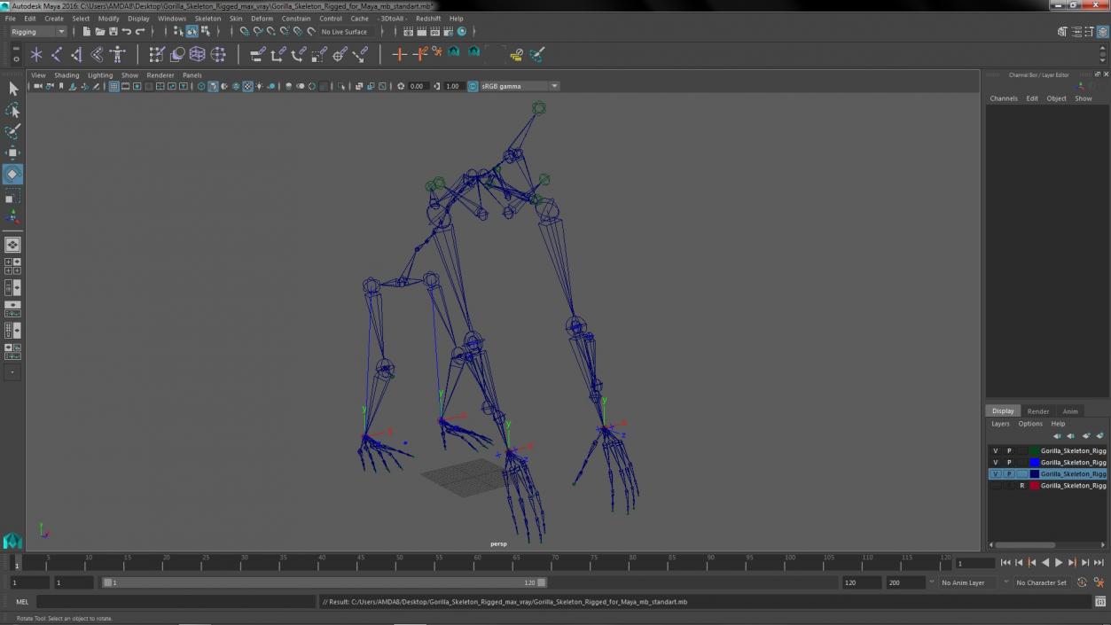 Gorilla Skeleton Rigged for Maya 3D