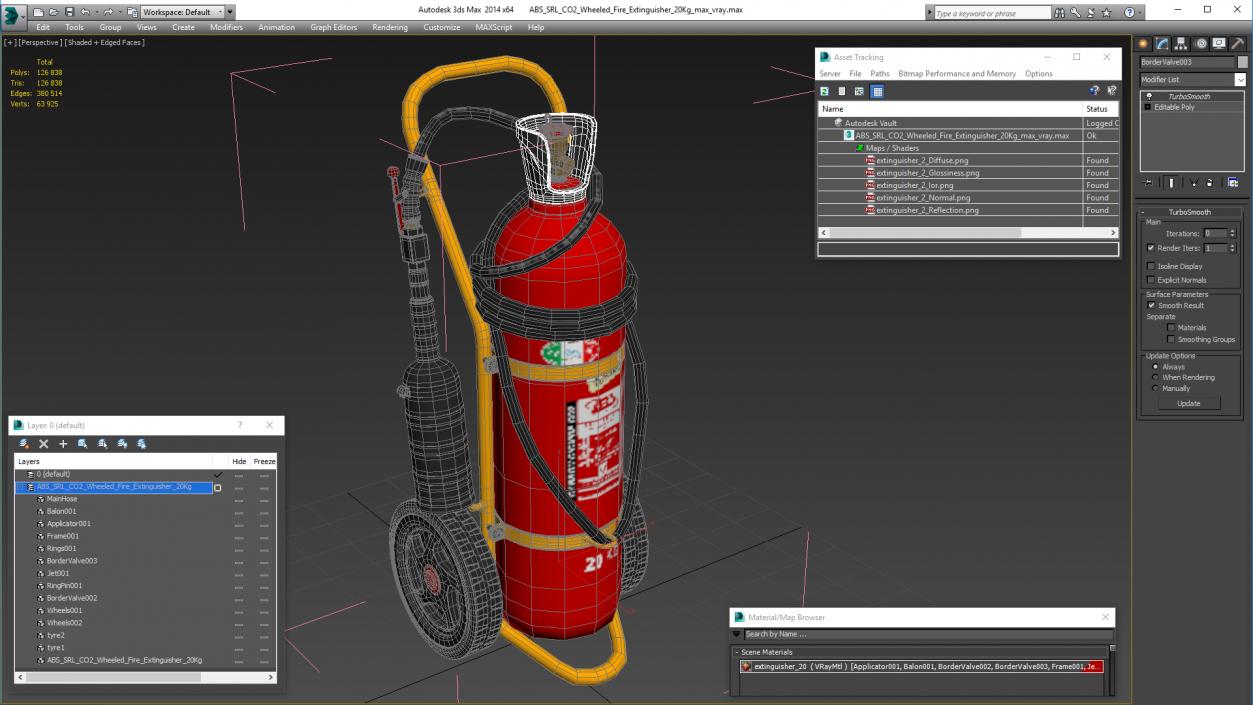 ABS SRL CO2 Wheeled Fire Extinguisher 20Kg 3D