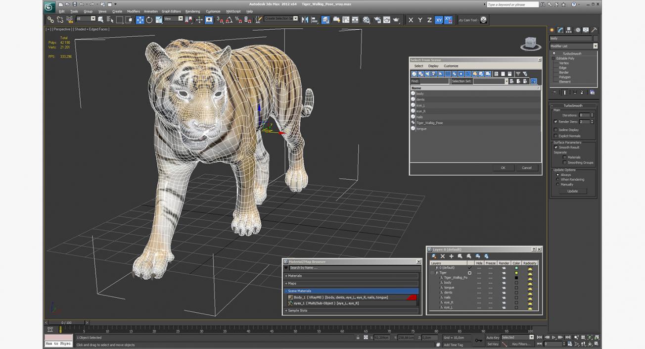 Tiger Walkig Pose 3D