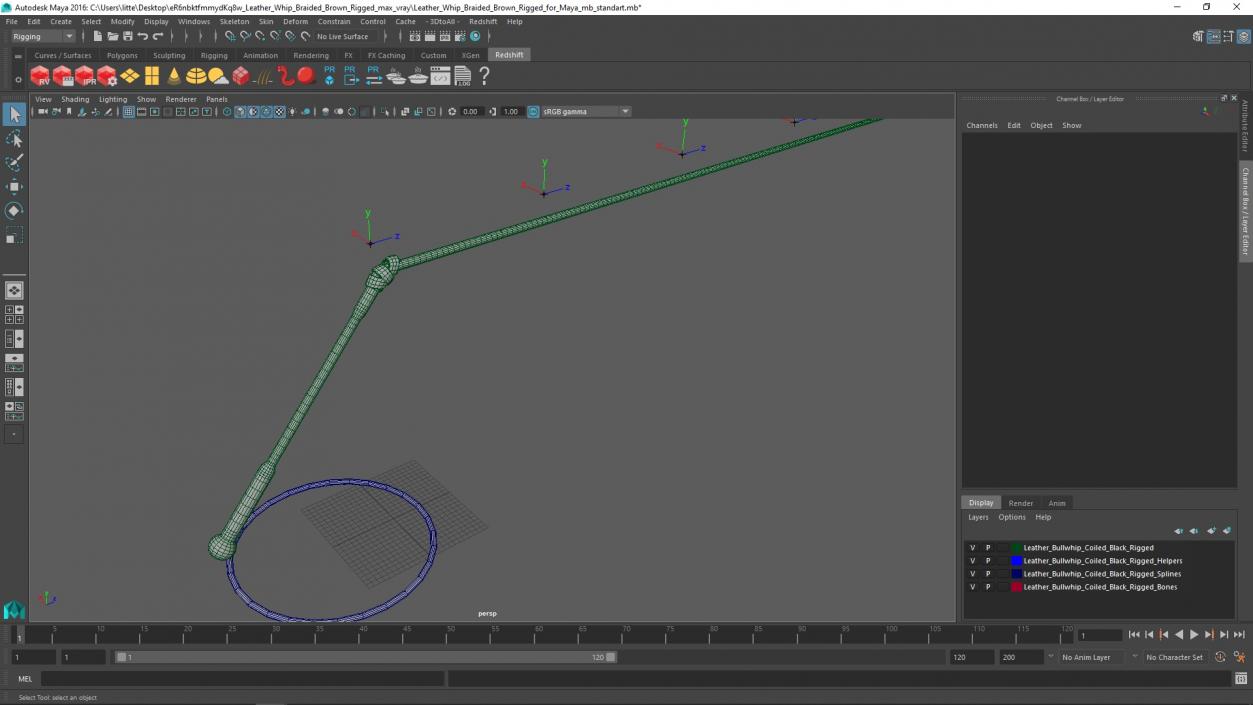 Leather Whip Braided Brown Rigged for Maya 2 3D model