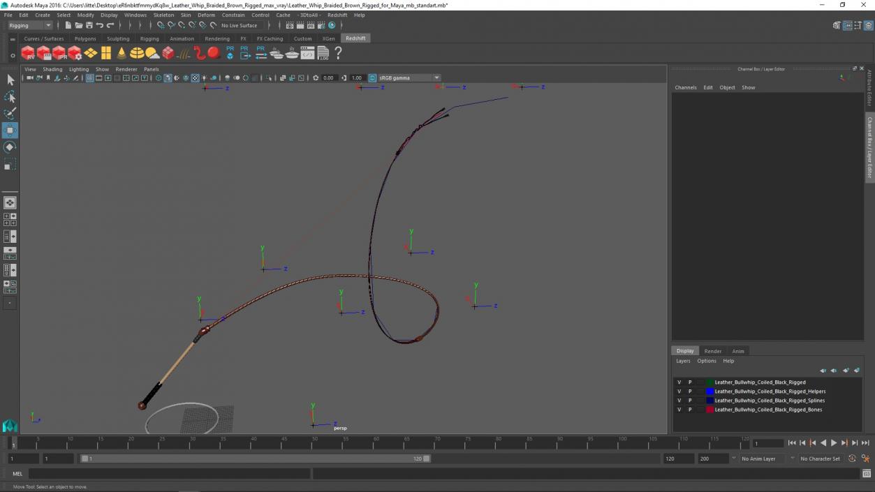 Leather Whip Braided Brown Rigged for Maya 2 3D model