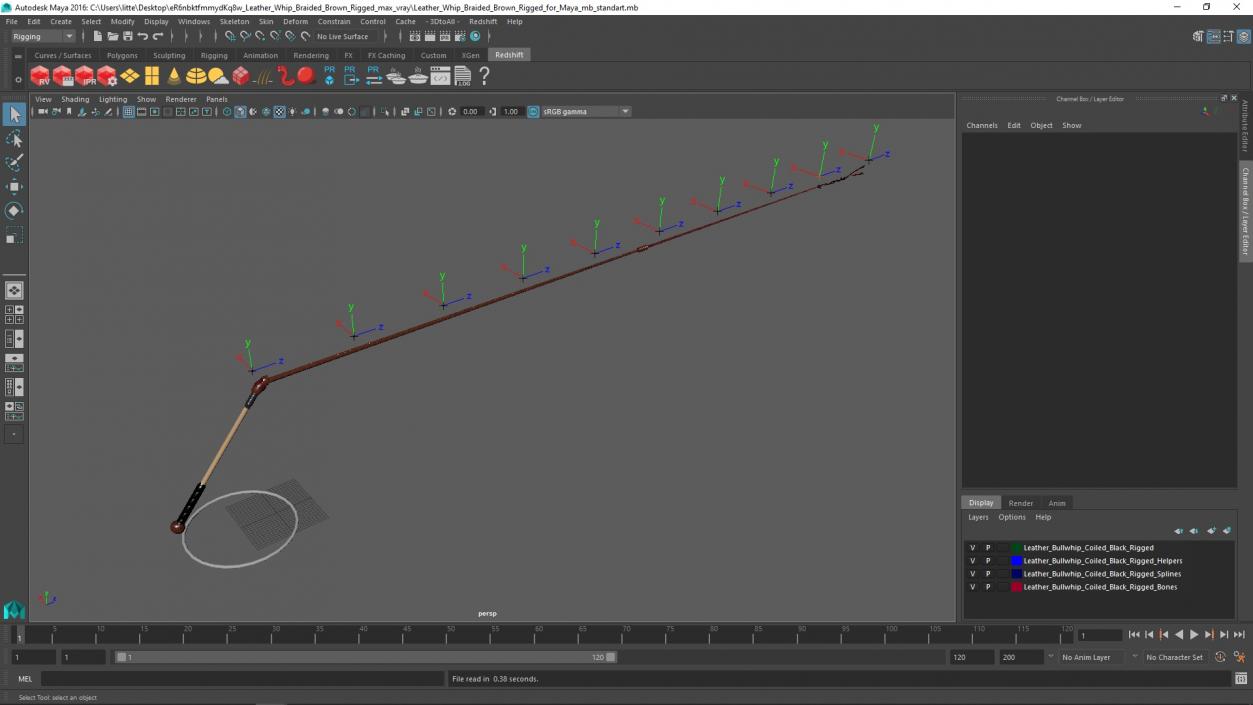 Leather Whip Braided Brown Rigged for Maya 2 3D model