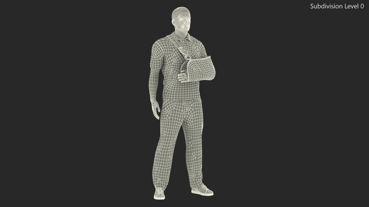 3D Man Wearing Arm Sling Bandage Black Fur Rigged