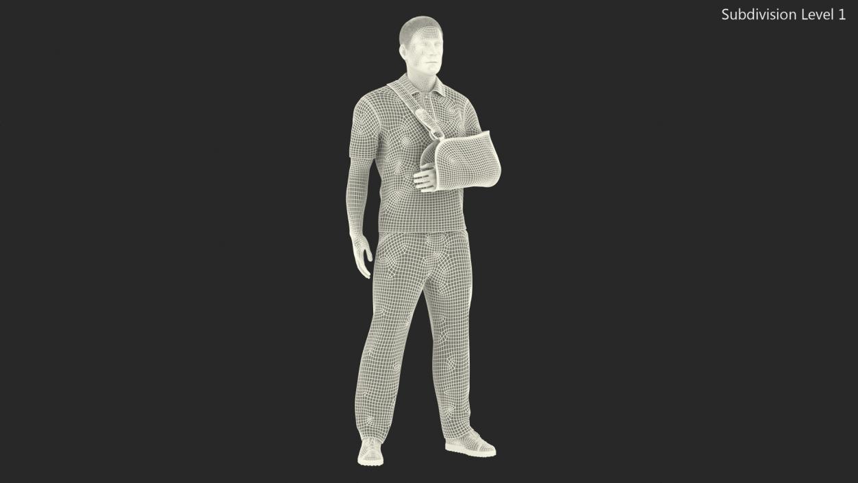 3D Man Wearing Arm Sling Bandage Black Fur Rigged