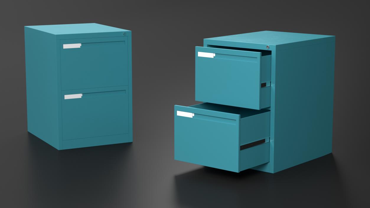 3D model Filing Cabinet 2 Drawer Blue 2