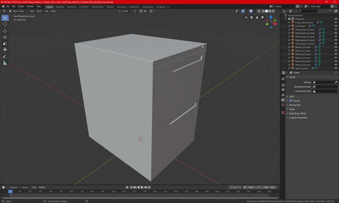 3D model Filing Cabinet 2 Drawer Blue 2