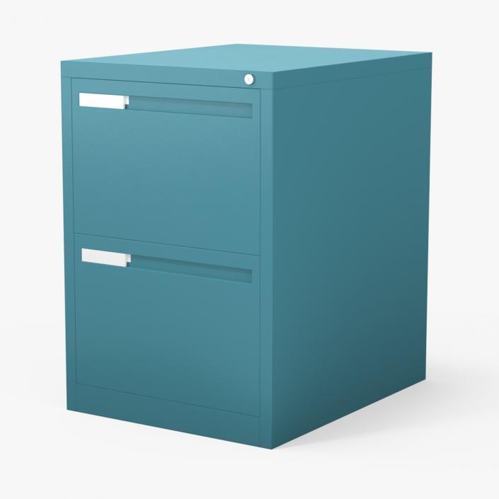 3D model Filing Cabinet 2 Drawer Blue 2