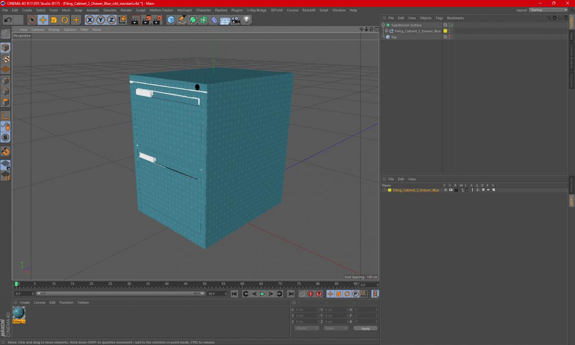 3D model Filing Cabinet 2 Drawer Blue 2