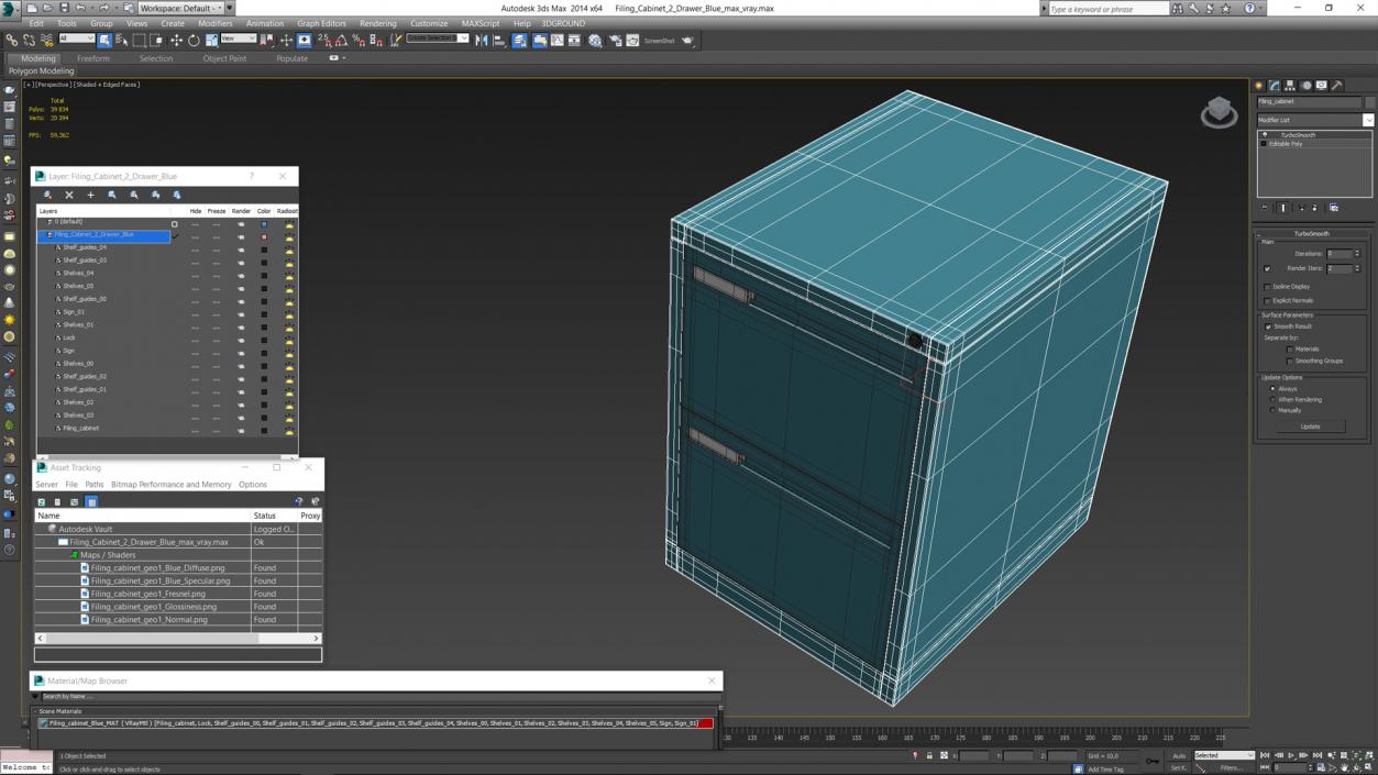 3D model Filing Cabinet 2 Drawer Blue 2