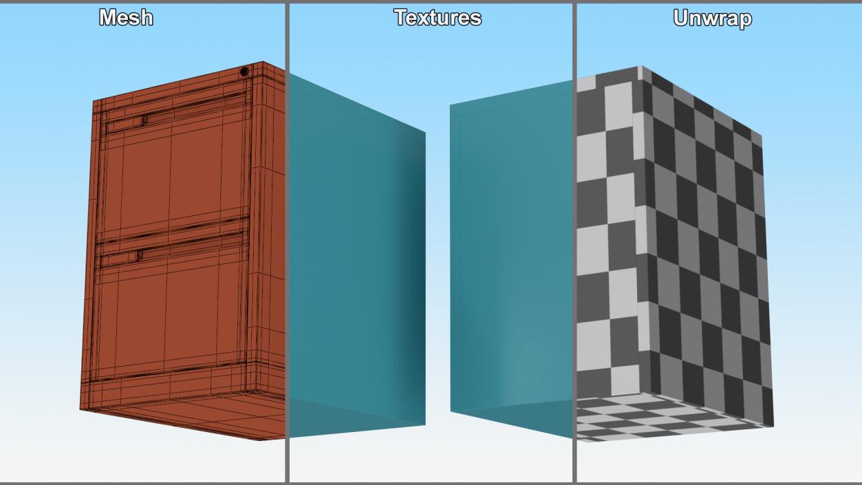 3D model Filing Cabinet 2 Drawer Blue 2