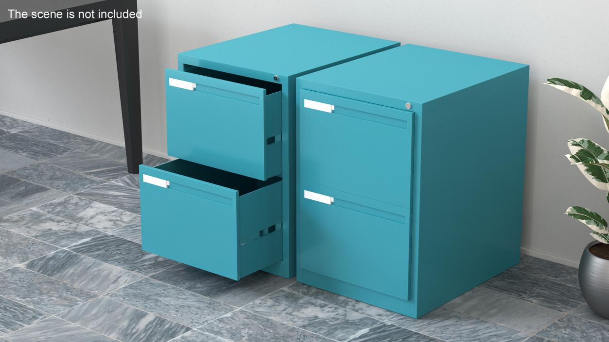 3D model Filing Cabinet 2 Drawer Blue 2