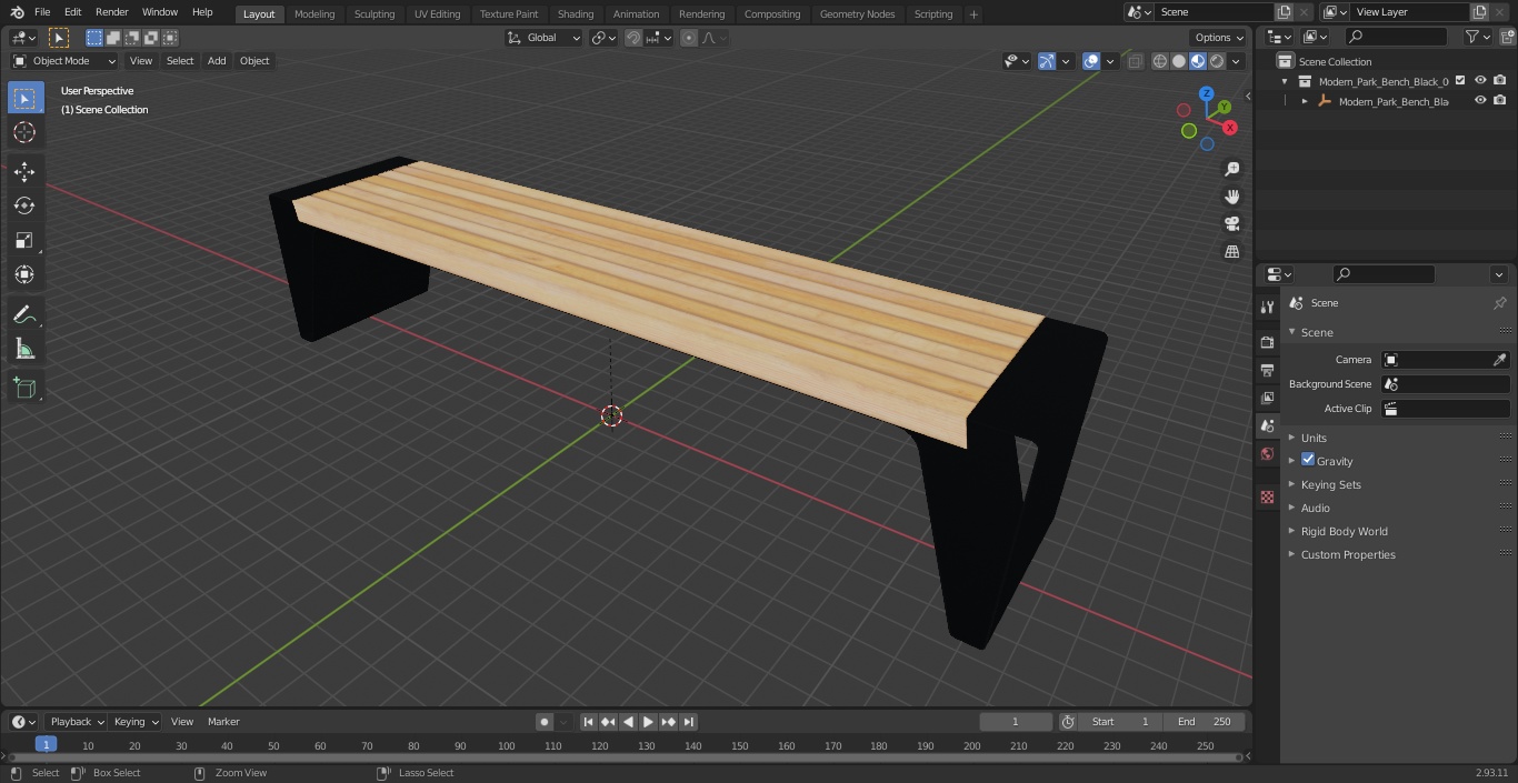 3D Modern Park Bench Black model