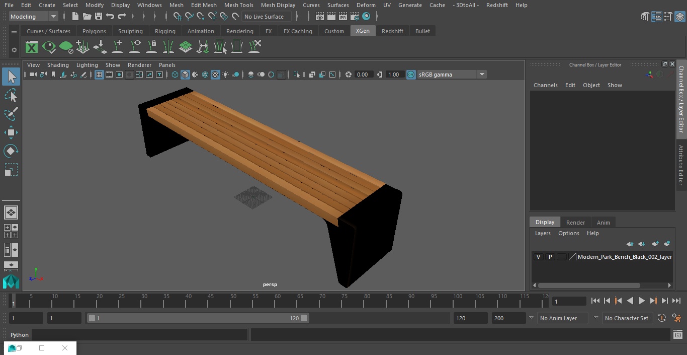 3D Modern Park Bench Black model