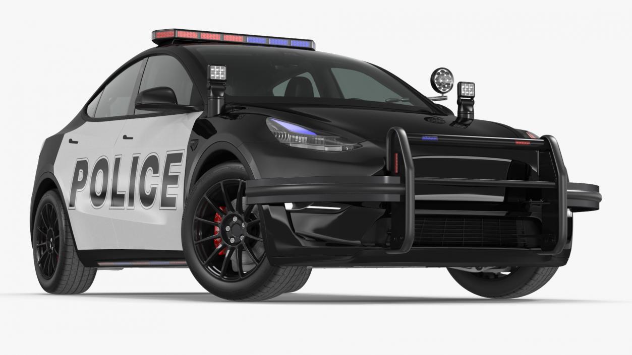 Police Tesla Model Y Lights On Rigged 3D